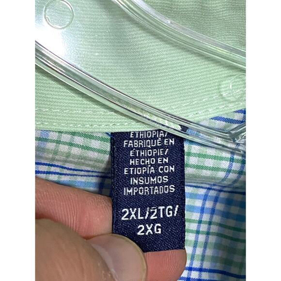 IZOD Premium Essentials Button Shirt Men 2XL Blue Green Plaid Preppy Office Work - Picture 8 of 11